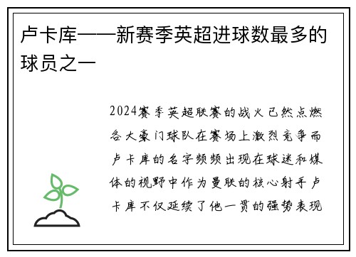 卢卡库——新赛季英超进球数最多的球员之一